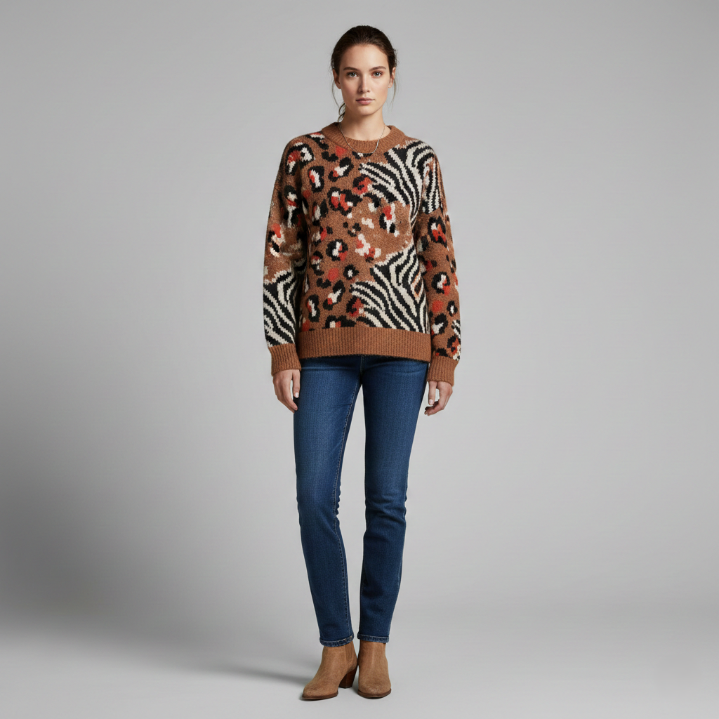 Sweater with Leopard and Zebra Print