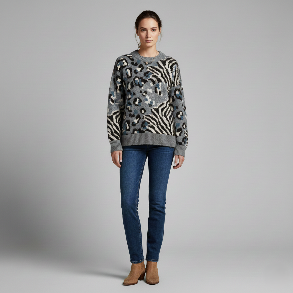 Sweater with Leopard and Zebra Print